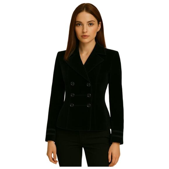 Magaschoni Black Velvet Double-Breasted Blazer Notched Lapel Three-button M | 8 - Picture 10 of 11